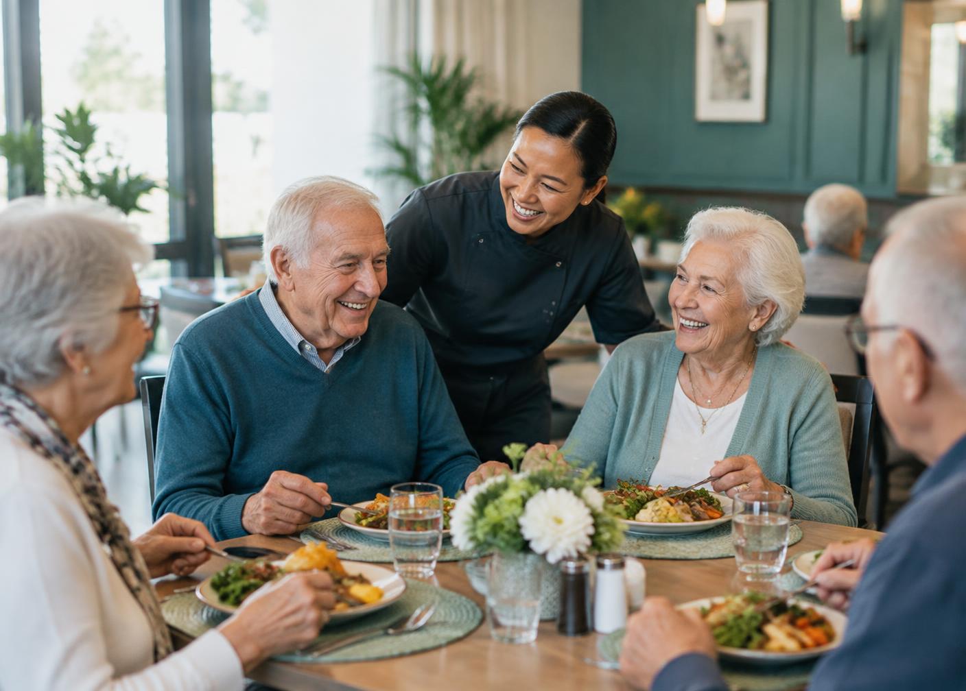 Residents enjoying a fresh lunch together
